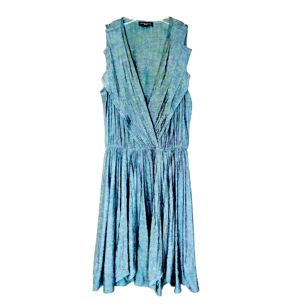 Metropark Dress M Gray Linen Cotton Blend Gathered Waist Dark Academic Lagenlook